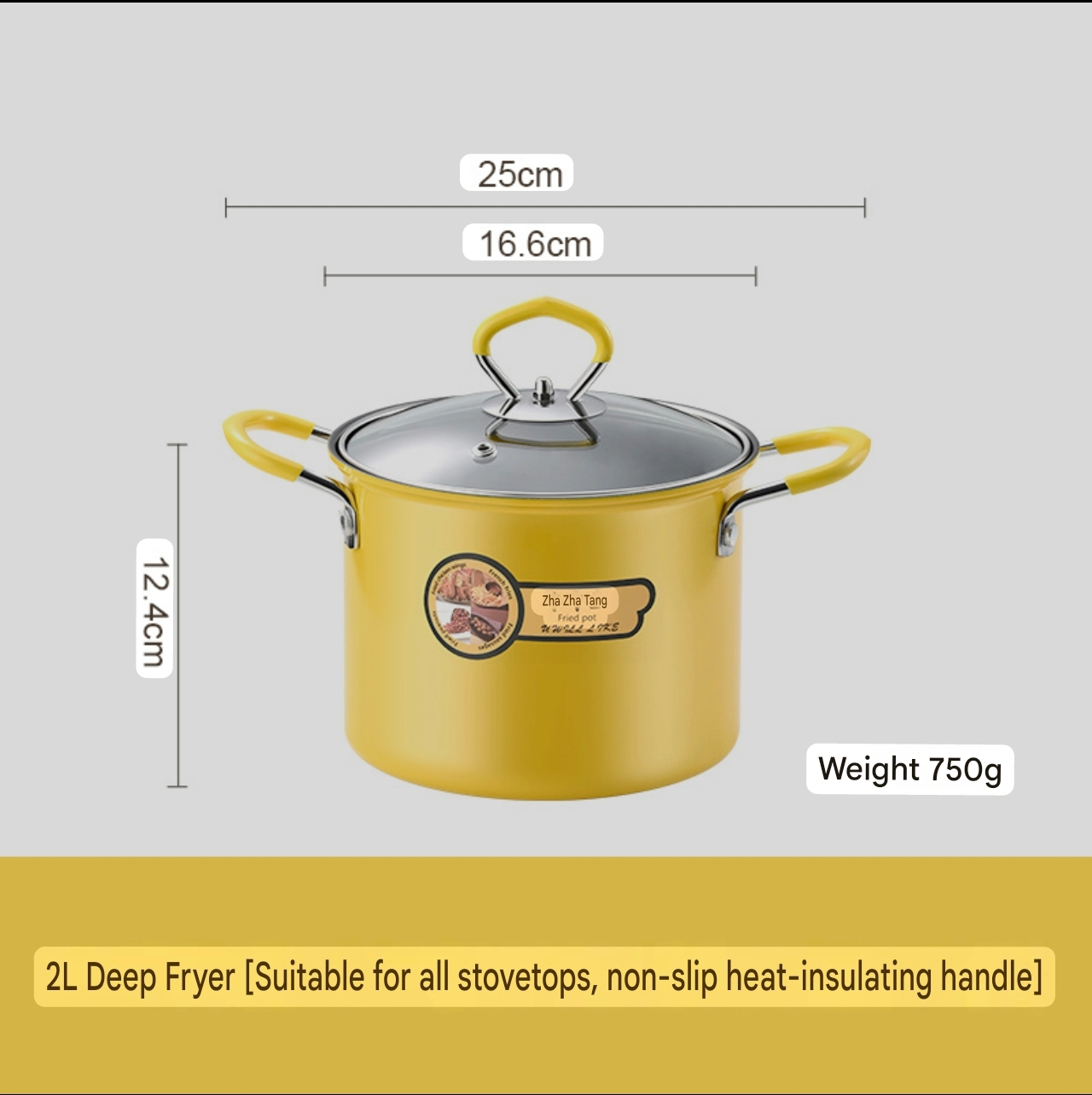 2L Premium Non-Stick Deep Frying Pot with Basket & Glass Lid - Image 2