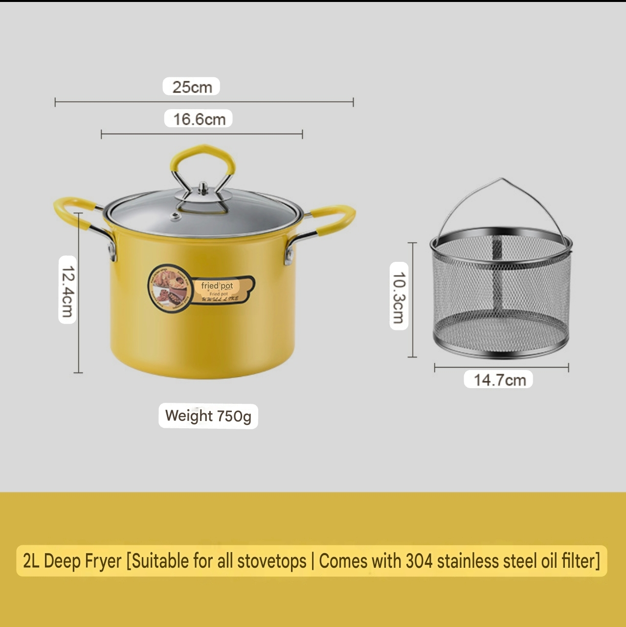 2L Premium Non-Stick Deep Frying Pot with Basket & Glass Lid - Image 3