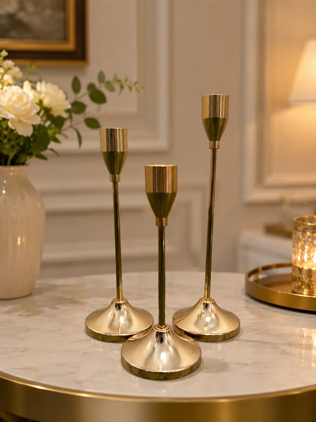 Luxury Gold Metal Candle Holder Set (3 Pieces) - Image 2