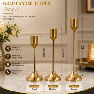 Luxury Gold Metal Candle Holder Set (3 Pieces)