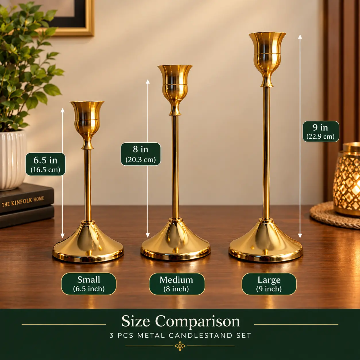 3 Pcs Gold Metal Candle Holder Set - Image 2