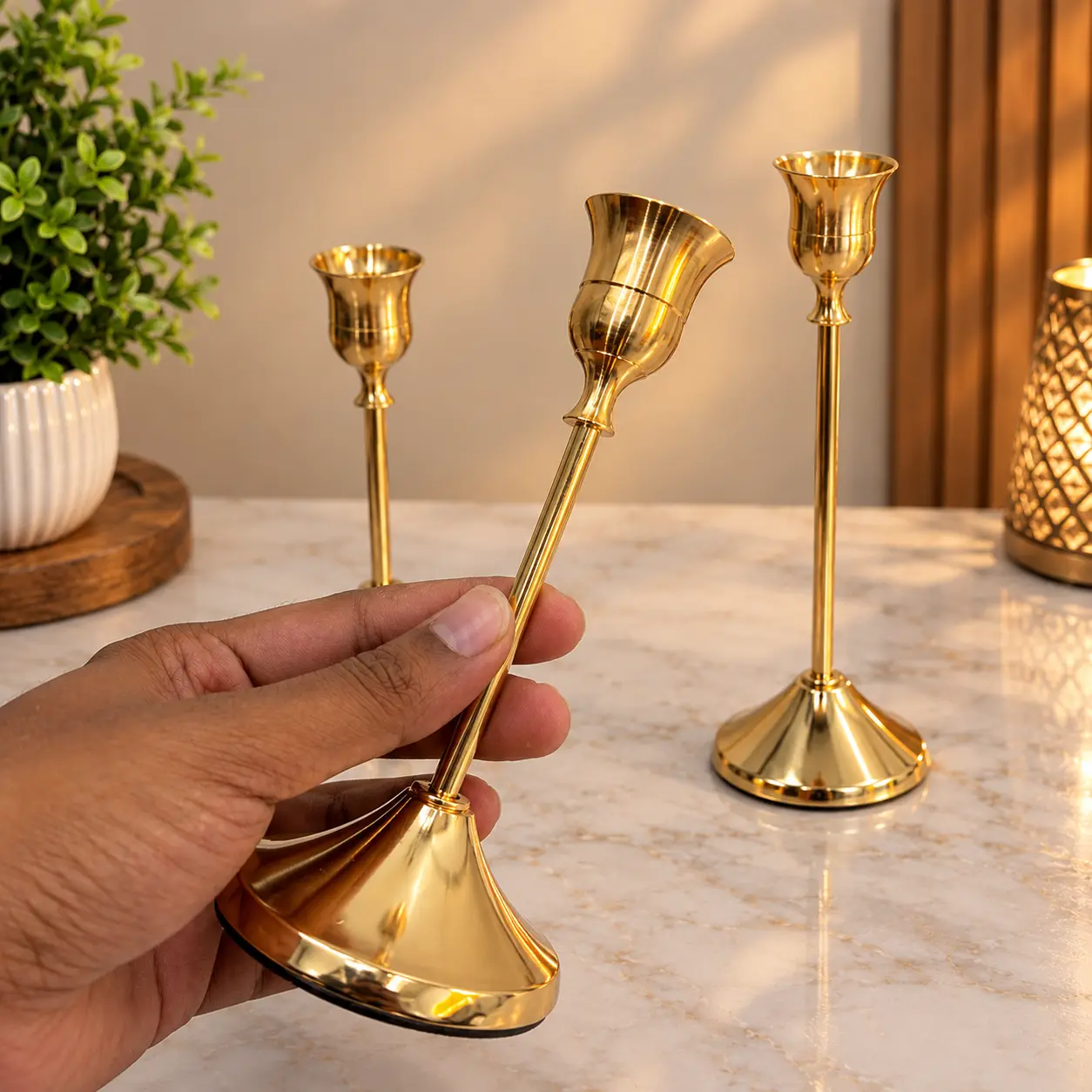 3 Pcs Gold Metal Candle Holder Set
